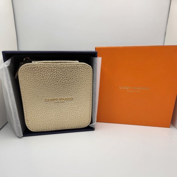 Leather Travel Jewelry Box by Italian Designer Campo Marizo - Gold - Picture 1 of 10